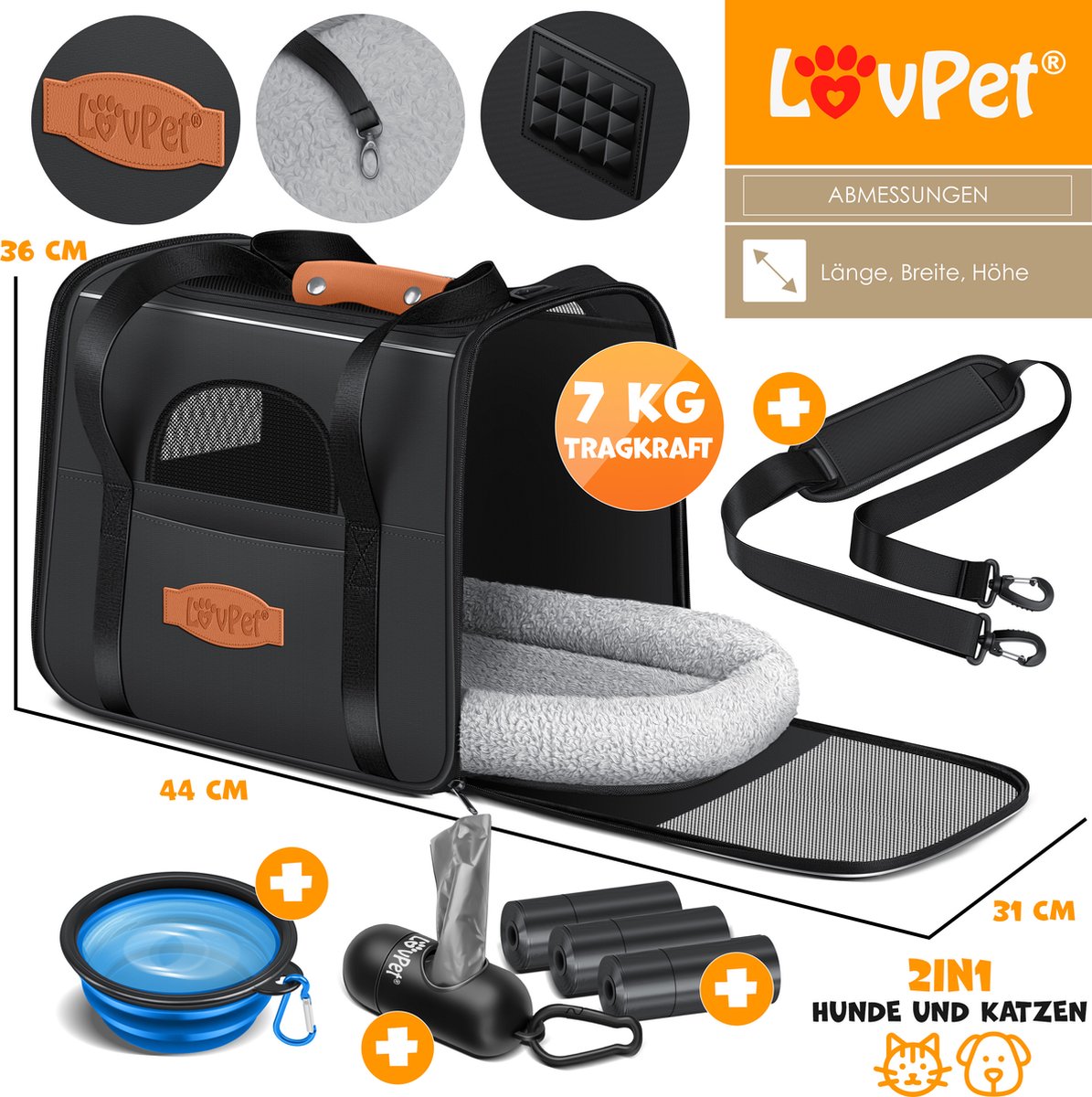 LOVPET® Hondenbench - Hondenbox - Transportbox 44x31x36xm  - Antraciet