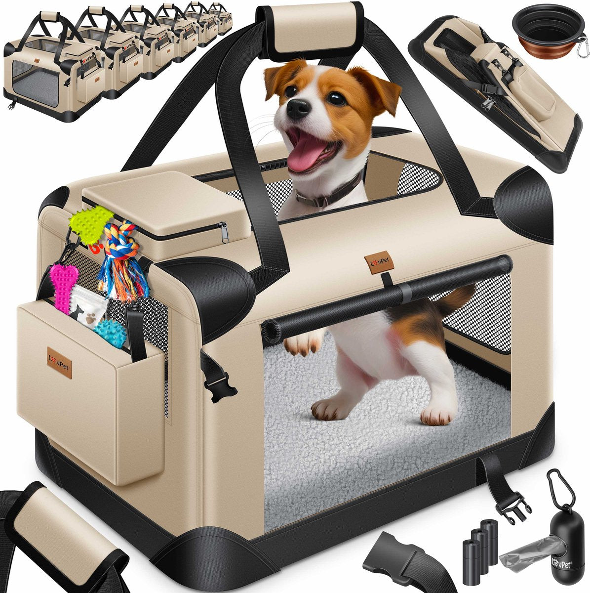 Reisbench hond - Draagtas hond - Transportbox - 102x69x69 cm - Beige