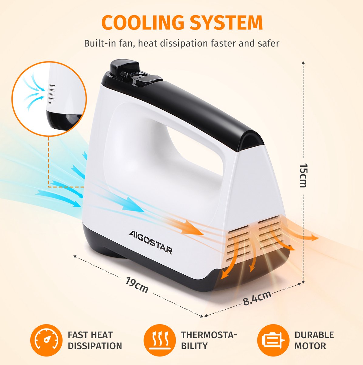 Aigostar Handmixer - 6 snelheden - 400W - RVS - Wit