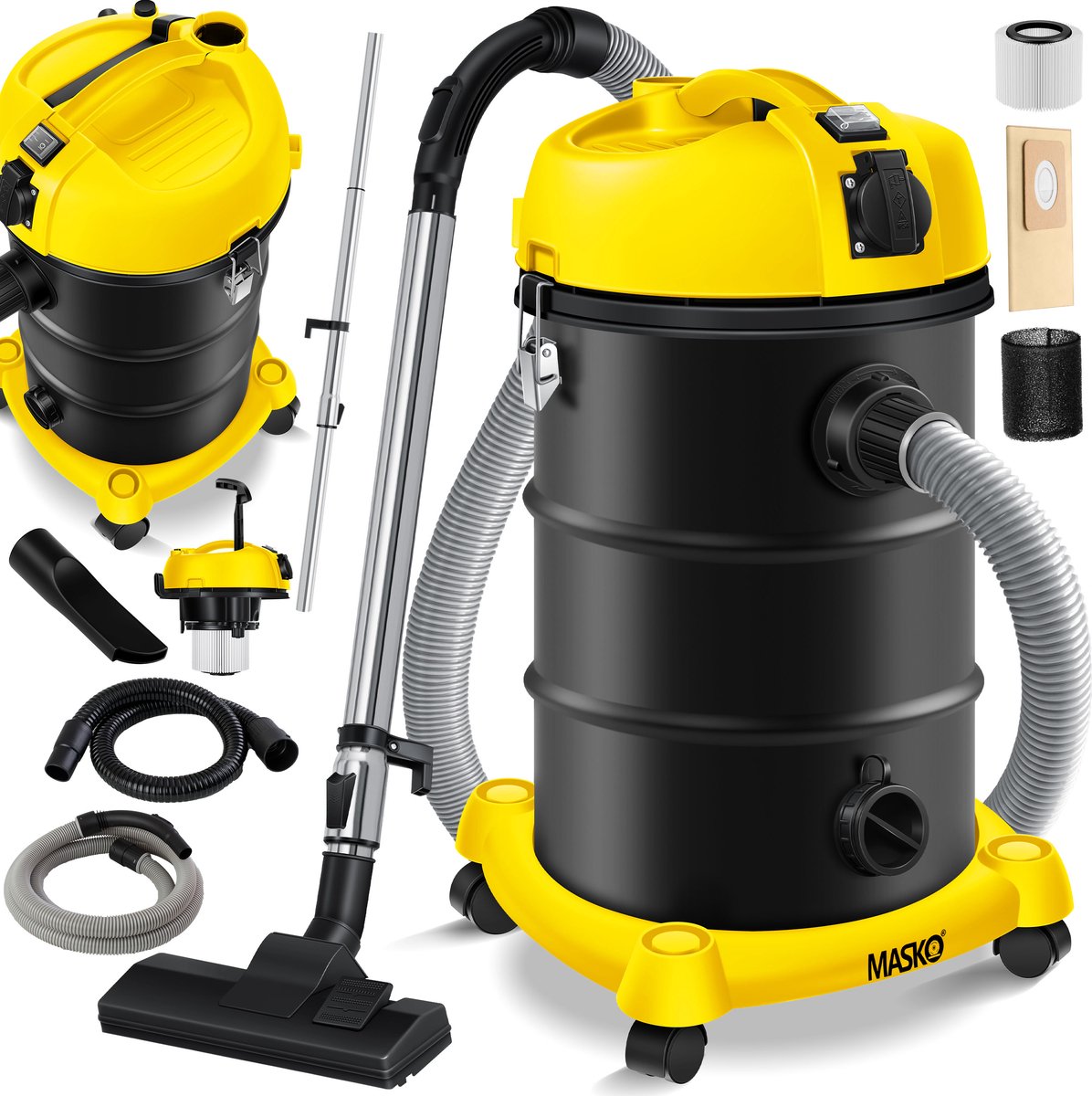 MASKO® Industriële stofzuiger 2300W - Droog- & Natzuigen - Geel