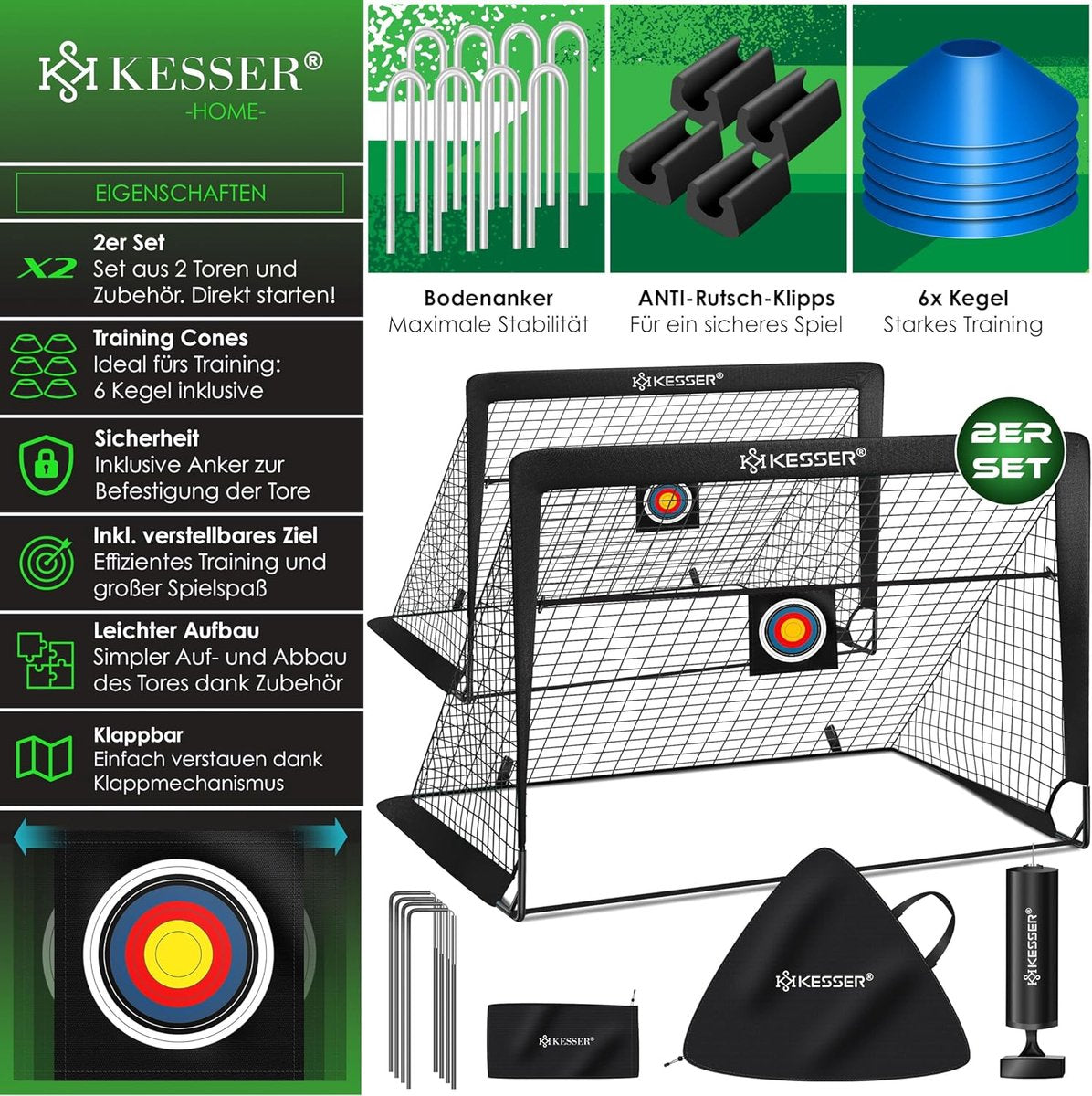KESSER® Voetbaldoel voor kinderen - Pop-up - Set van 2 - Zwart