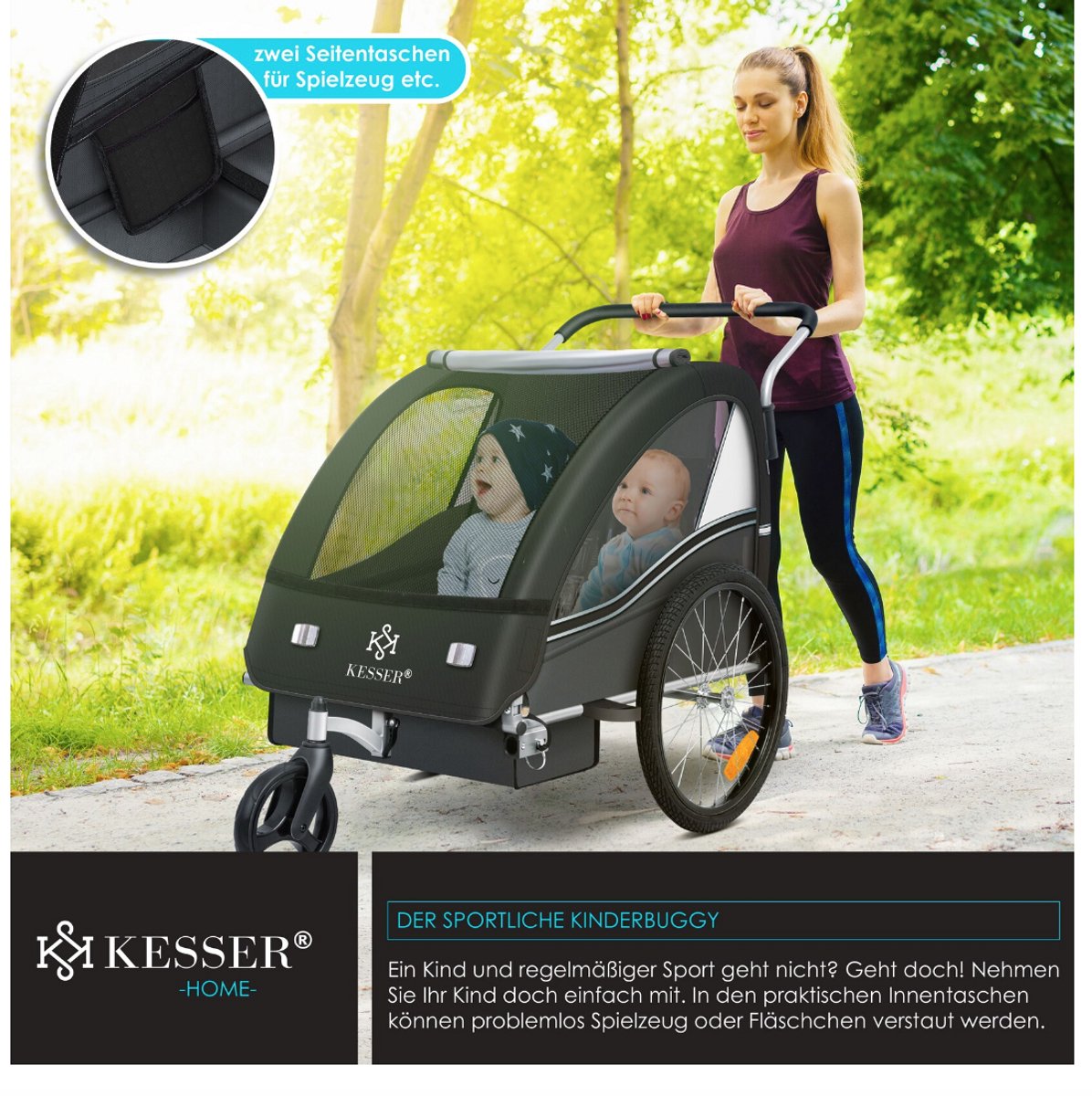 Fietskar kinderen - Fietsaanhanger - tot 40kg - Zwart •