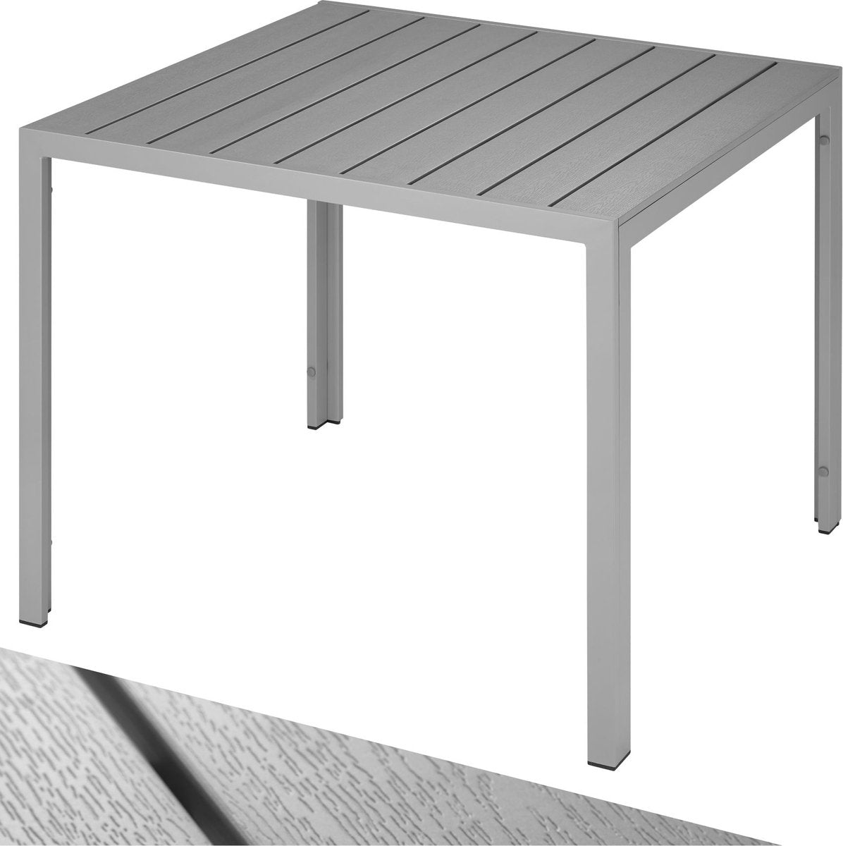 tectake® Tuintafel - Balkontafel - Terrastafel met Aluminium Frame - Tuinmeubelen Weerbestendig - 90x90x74,5 cm - Tafel voor Tuin, Lounge, Zithoek - Zilver