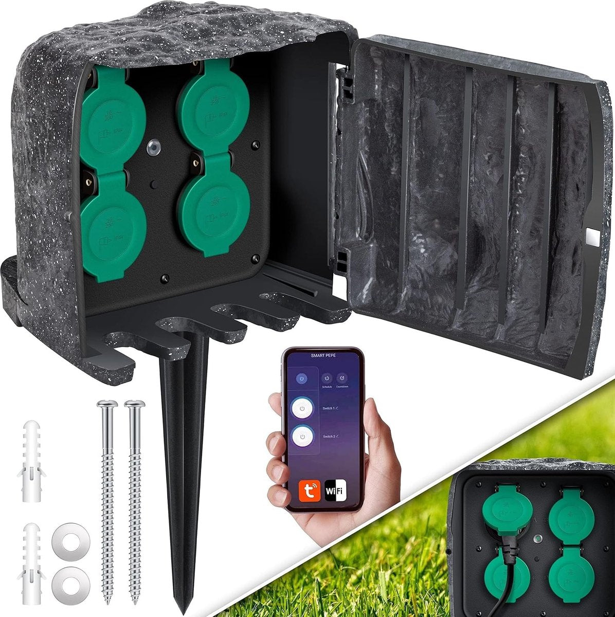 KESSER® Tuinstopcontact - 4 stopcontacten - IP44 waterdicht - Antraciet