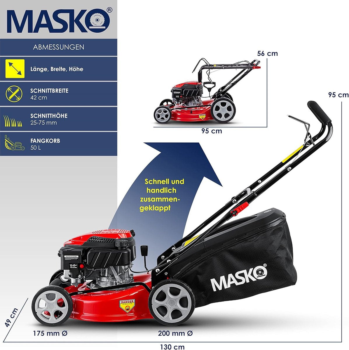 KESSER® Grasmaaier Benzine - 46cm - 50L opvangbak - Rood