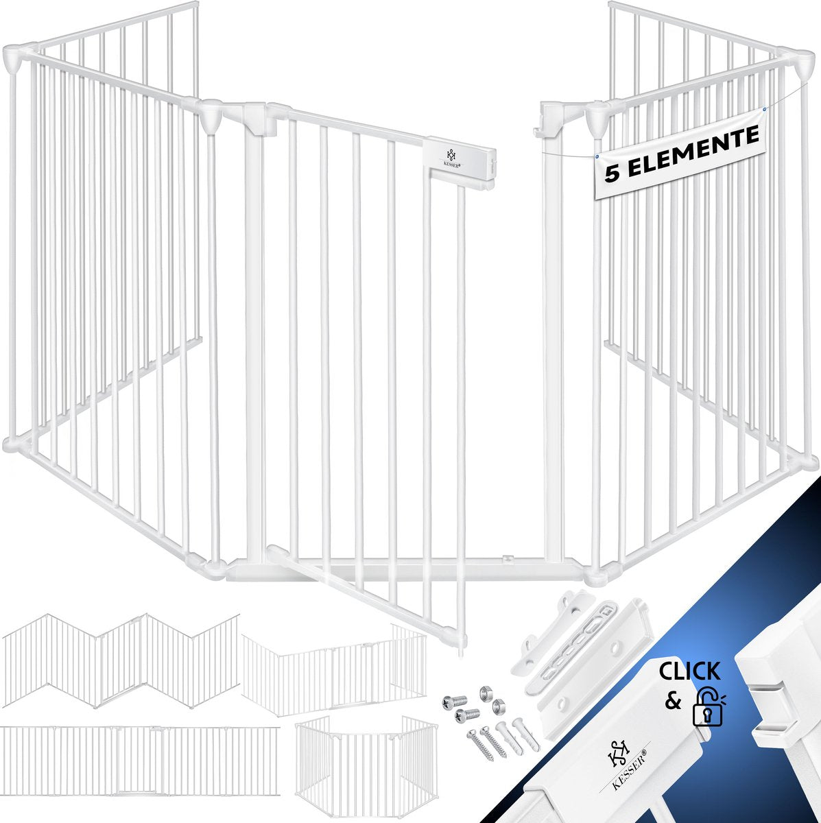 KESSER® Veiligheidshekje voor Kinderen - Openhaard hek - Beschermrooster met Deur Metalen Kachelbeschermer Box Crash Barrier Dierenhek Deurbeschermer voor Kinderveiligheid - Wit - 300 cm lengte