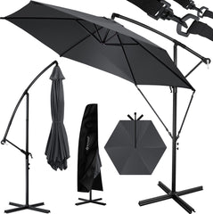 KESSER® Zweefparasol met voet  - Ø3m - 360° Draaibaar  - Antraciet •