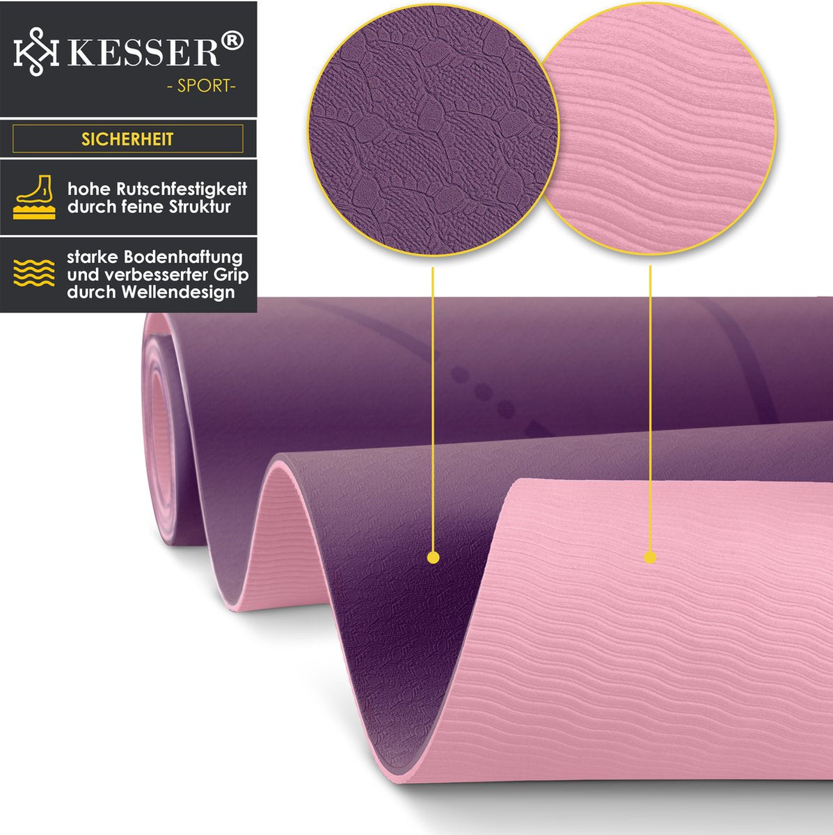 Yoga mat - Fitness mat - Sport mat - Anti slip - Extra dik - Paars