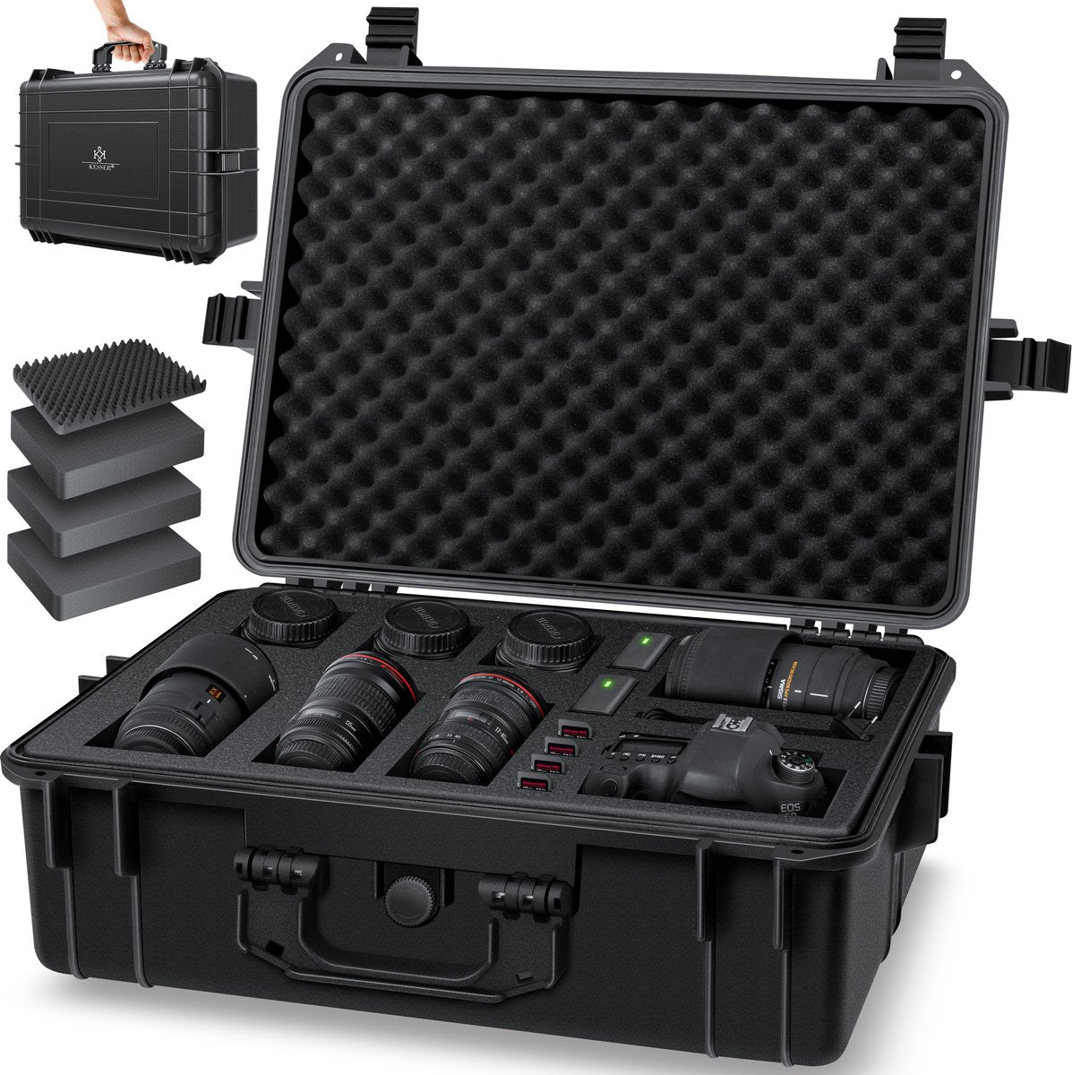 KESSER® Camera Koffer Cameratas Draagtas Beschermtas schuimrubber plukschuim - L