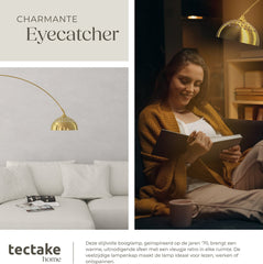 tectake®- Booglamp vloerlamp woonkamer - Retro vintage eetkamerlamp - Hangend, ideaal voor eettafel en woonkamer - Arc-lamp - goudkleurig