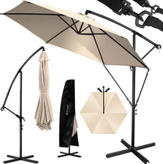KESSER® Zweefparasol met voet  - Ø3,5m - 360° Draaibaar  - Beige