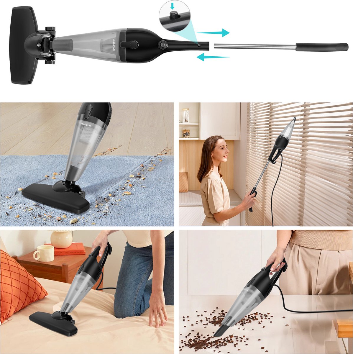 Aigostar 4-in-1 Steelstofzuiger Bedraad - 15KPa - 600W - Zwart