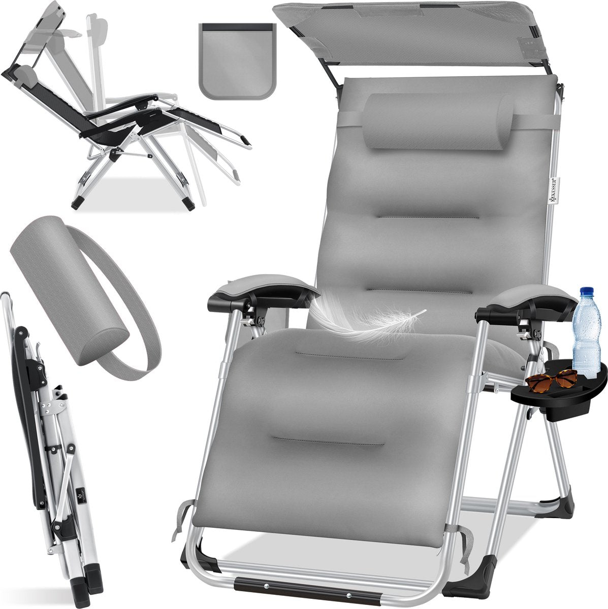 Tuinstoel - Ligstoel - Verstelbaar - Opvouwbaar - Grijs - KESSER®