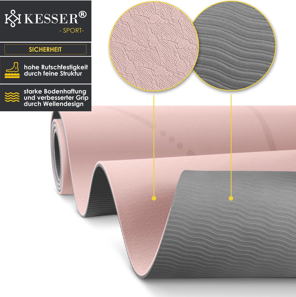 KESSER® Yoga Mat Extra Dik - 183x61cm - Antislip - Roze