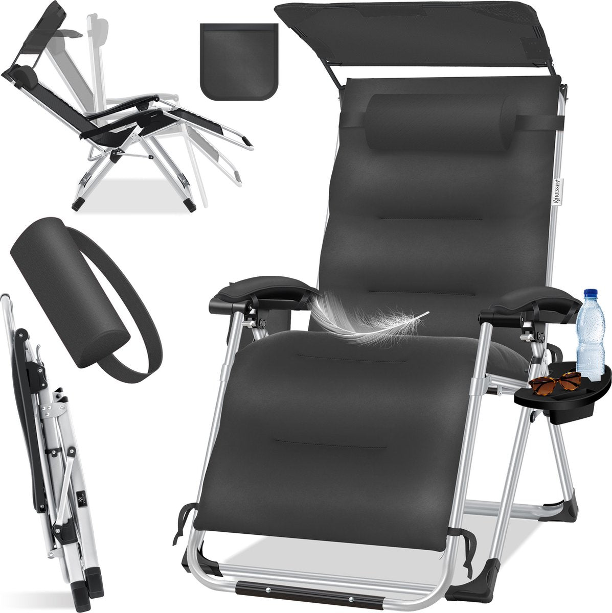 Tuinstoel - Ligstoel - Verstelbaar - Opvouwbaar - Antraciet - KESSER®