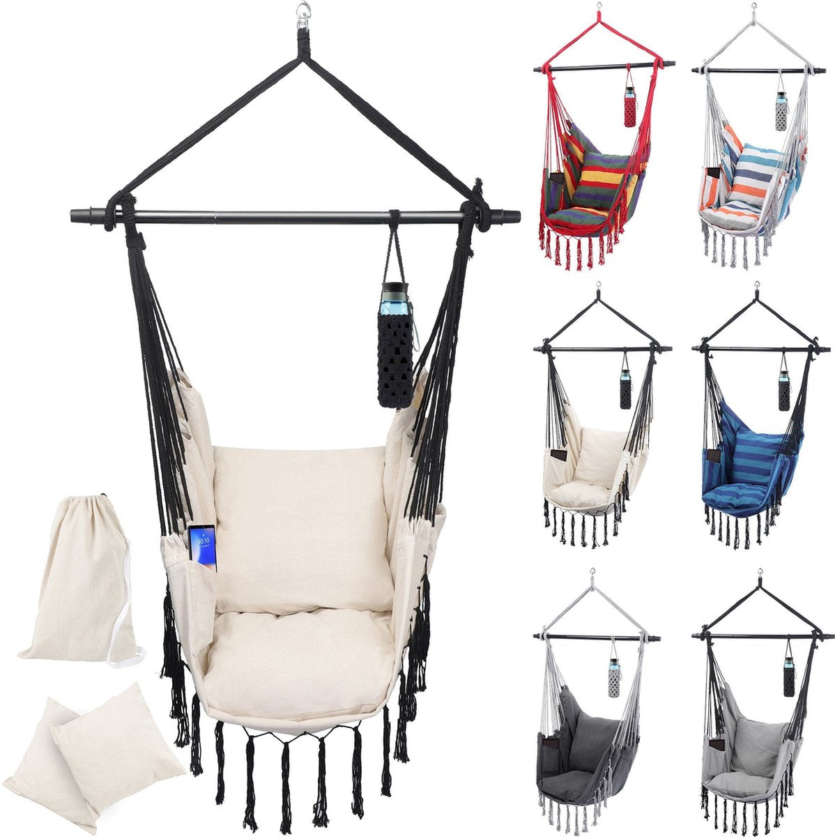 Miadomodo Hangstoel - Hangnest - Hangmatstoel - Voor Binnen en Buiten - Belastbaar tot 150 kg - Beige