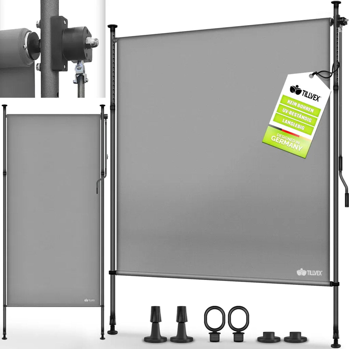 Klemluifel - Balkon luifel - Verticale luifel - 120 x 310 cm - Grijs - Tillvex®