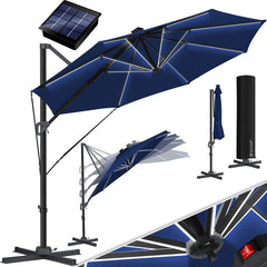 KESSER® SUN Zweefparasol XL Ø330 cm met LED Solar Verlichting - Parasol Inclusief Beschermhoes 360° Draaibaar UV50+ Tuinparasol Zonne-energie - Marineblauw