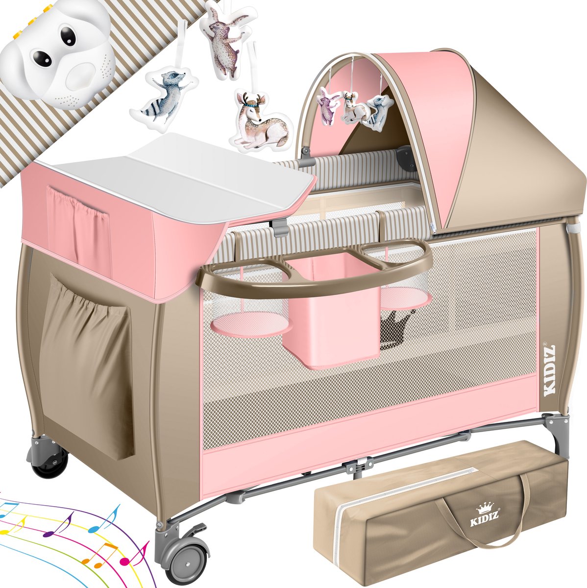 KIDIZ® 3in1 Babybedje - Campingbedje - Ledikant  - Beige/Roze