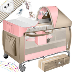 KIDIZ® 3in1 Babybedje - Campingbedje - Ledikant  - Beige/Roze