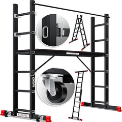 MASKO® Kamersteiger Aluminium - Multifunctionele Ladder - Zwart