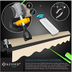 KESSER® Elektrisch knikarmscherm met afstandsbediening Zonnescherm Knikarmscherm 300x250