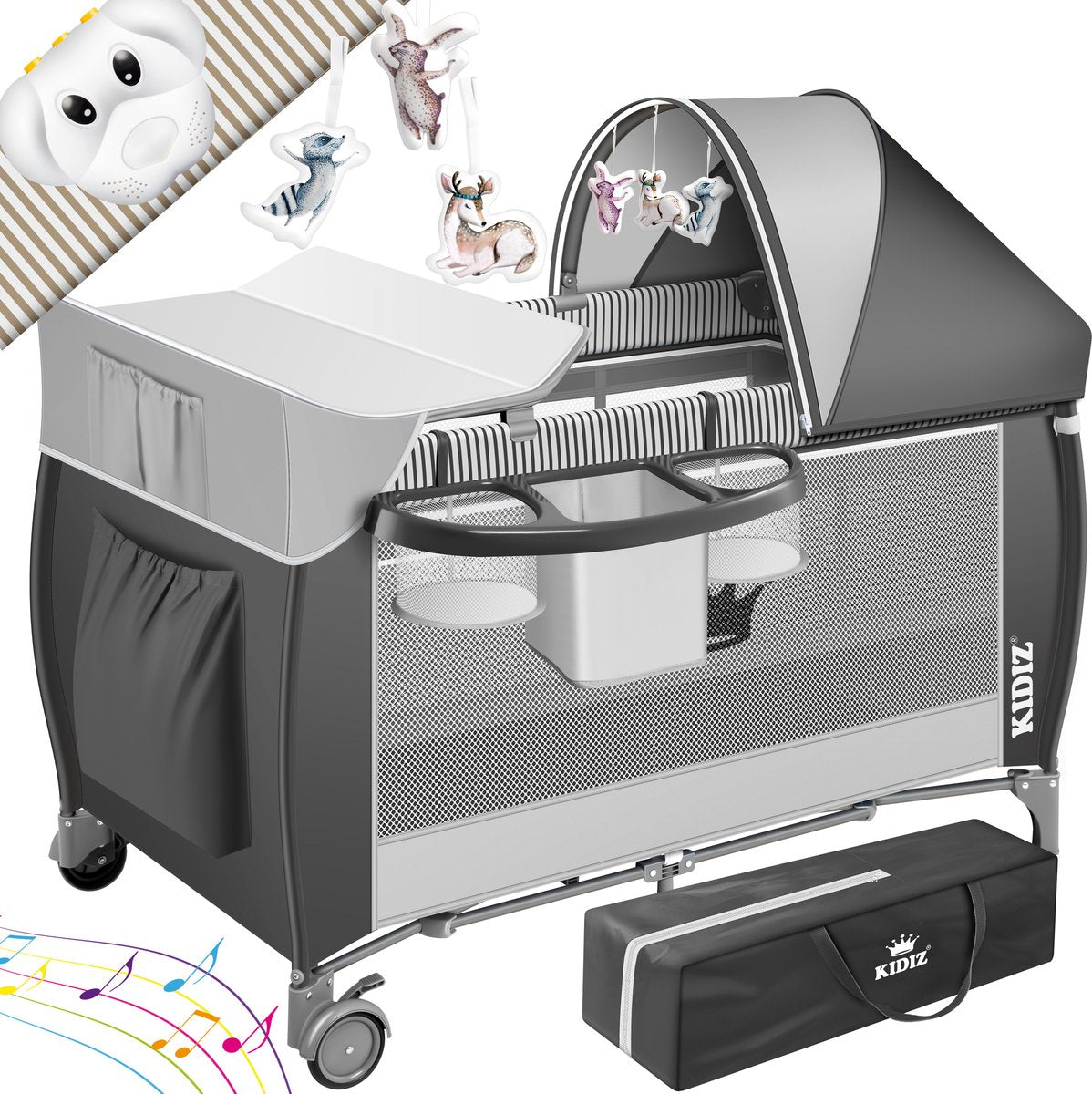 KIDIZ® 3in1 Babybedje - Campingbedje - Ledikant  - Grijs
