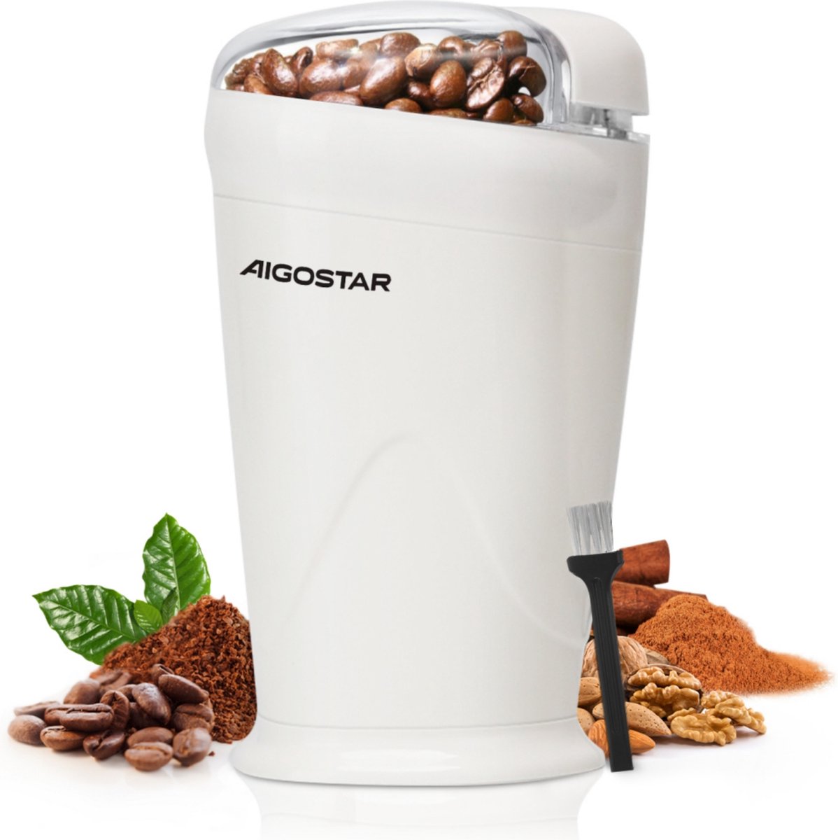 Aigostar Elektrische  Koffiemolen - koffiemaler - 150W - Wit •