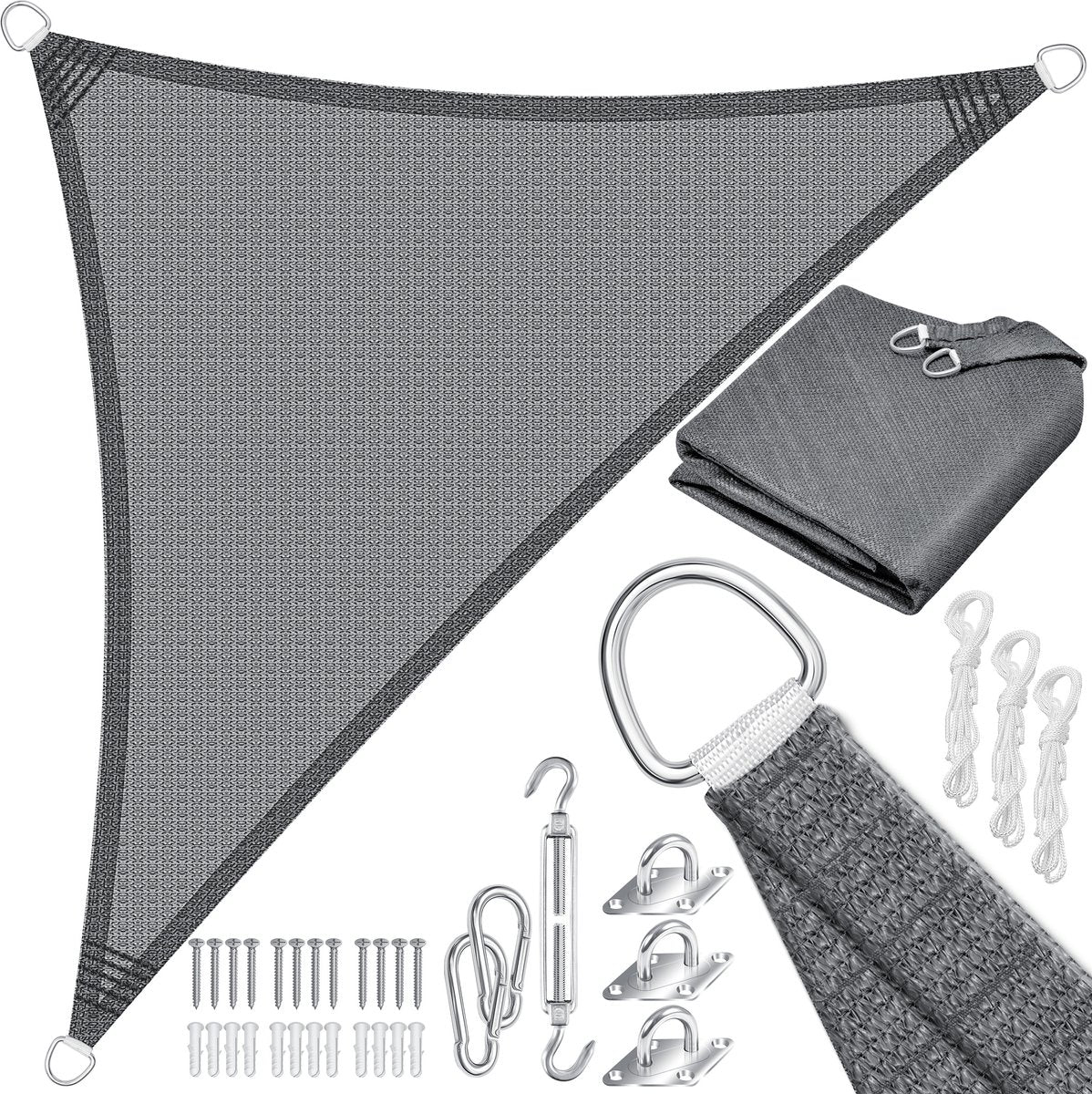 KESSER® Schaduwdoek 4.2x4.2x6m - Zonnezeil - Driehoek - Waterafstotend - Grijs