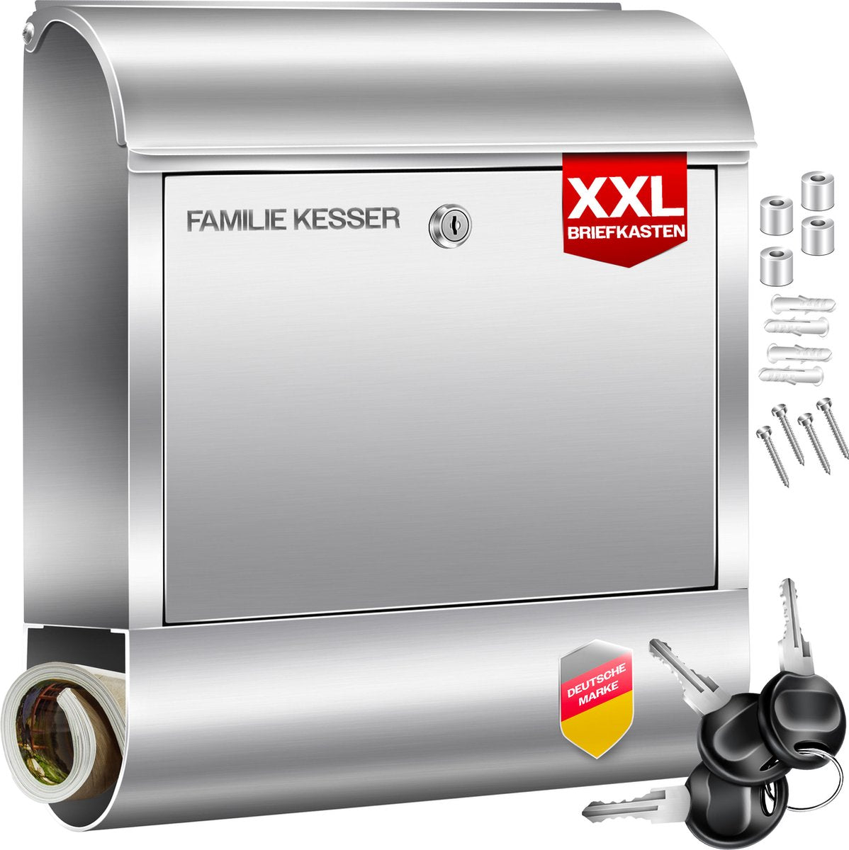 KESSER® RVS Brievenbus  - Wandbrievenbus - Krantenvak - Zilver