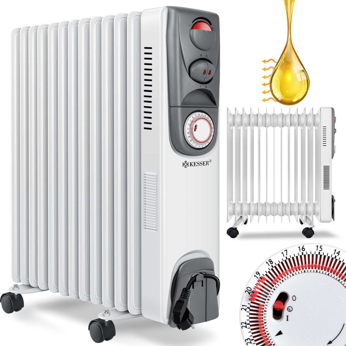 KESSER® Oliegevulde Radiator - 2500W Elektrische Kachel - Wit