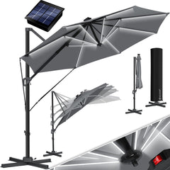 KESSER® Zweefparasol met voet - LED - Ø 3.3m - 360° Draaibaar  - Antraciet
