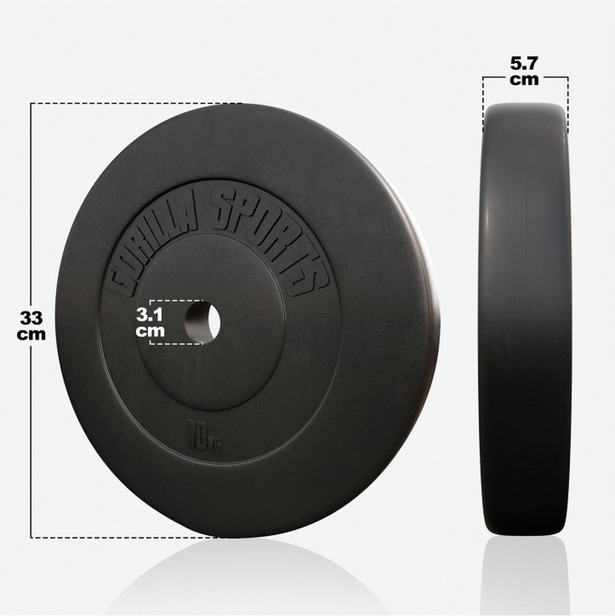 Gorilla Sports Halterschijf 10 kg - Gewichtsschijf - Kunststof - 30 mm