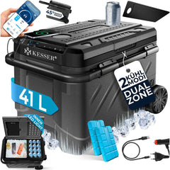 KESSER® compressor elektrische koelbox | 41Liter Campingvriezer met LED-touchscreen | Met app-bediening en koelelementen, USB-poort, 12/24 V, 230 V | Koelbox voor auto's en vrachtwagens tot -20 °C