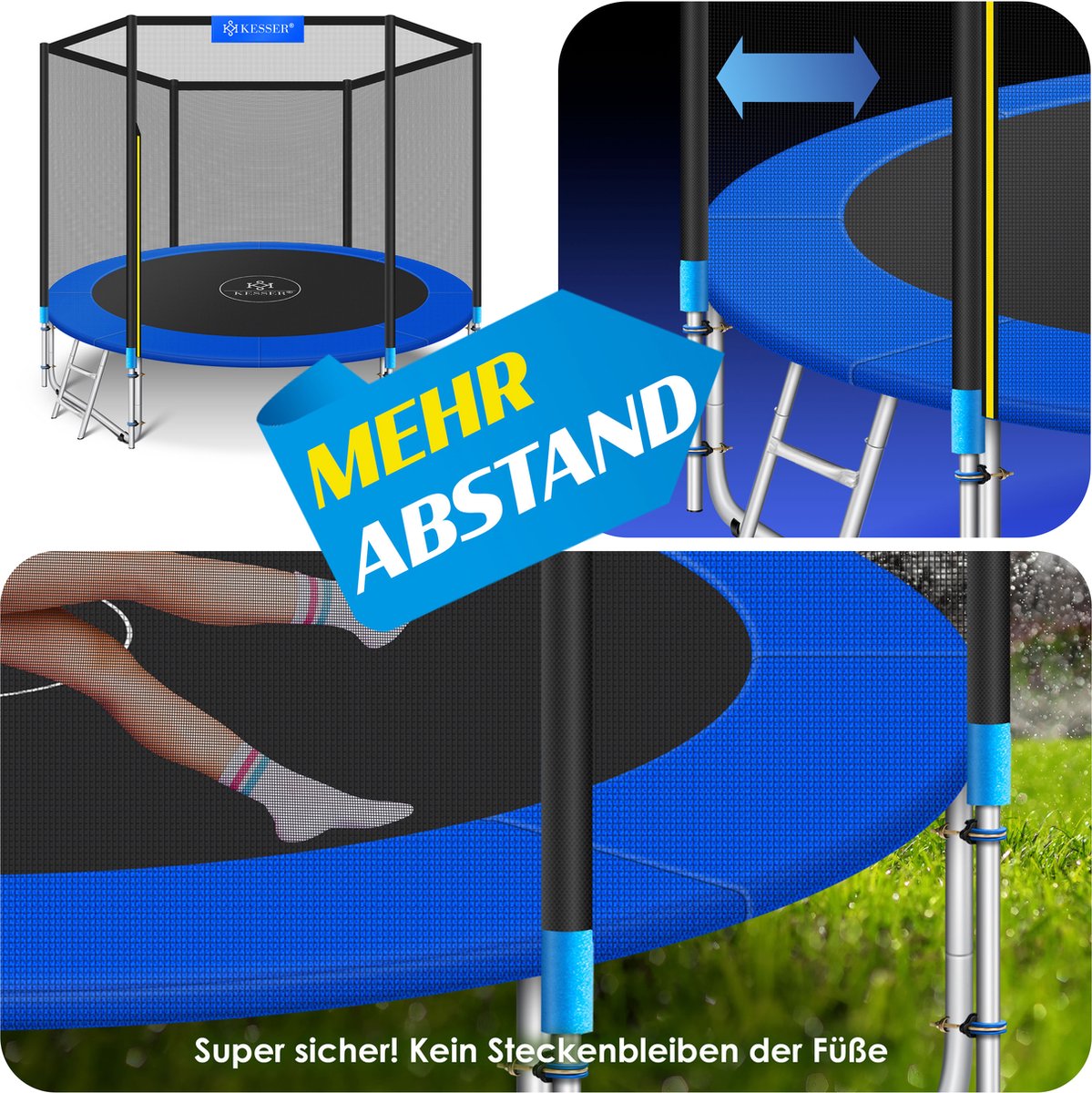 KESSER® Trampoline 366 cm - Veiligheidsnet en Ladder - tot 150 kg belasting - Blauw