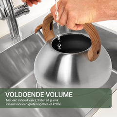 WALDWERK Fluitketel (2,3L) - Kettle voor Inductie en Gasfornuis - Ketel met Houtlook Handvat - Theepot met Fluittoon, Roestvrij Staal