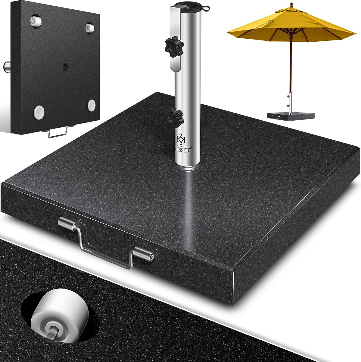 KESSER® Parasolvoet op wielen - Graniet 30kg - Ø16mm-Ø48mm - Antraciet