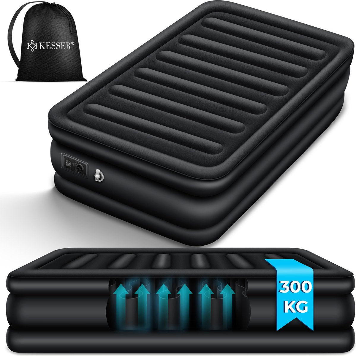 Luchtbed - 1 Persoons - Luchtmatras met pomp - Opblaasbed - Zwart - KESSER® •