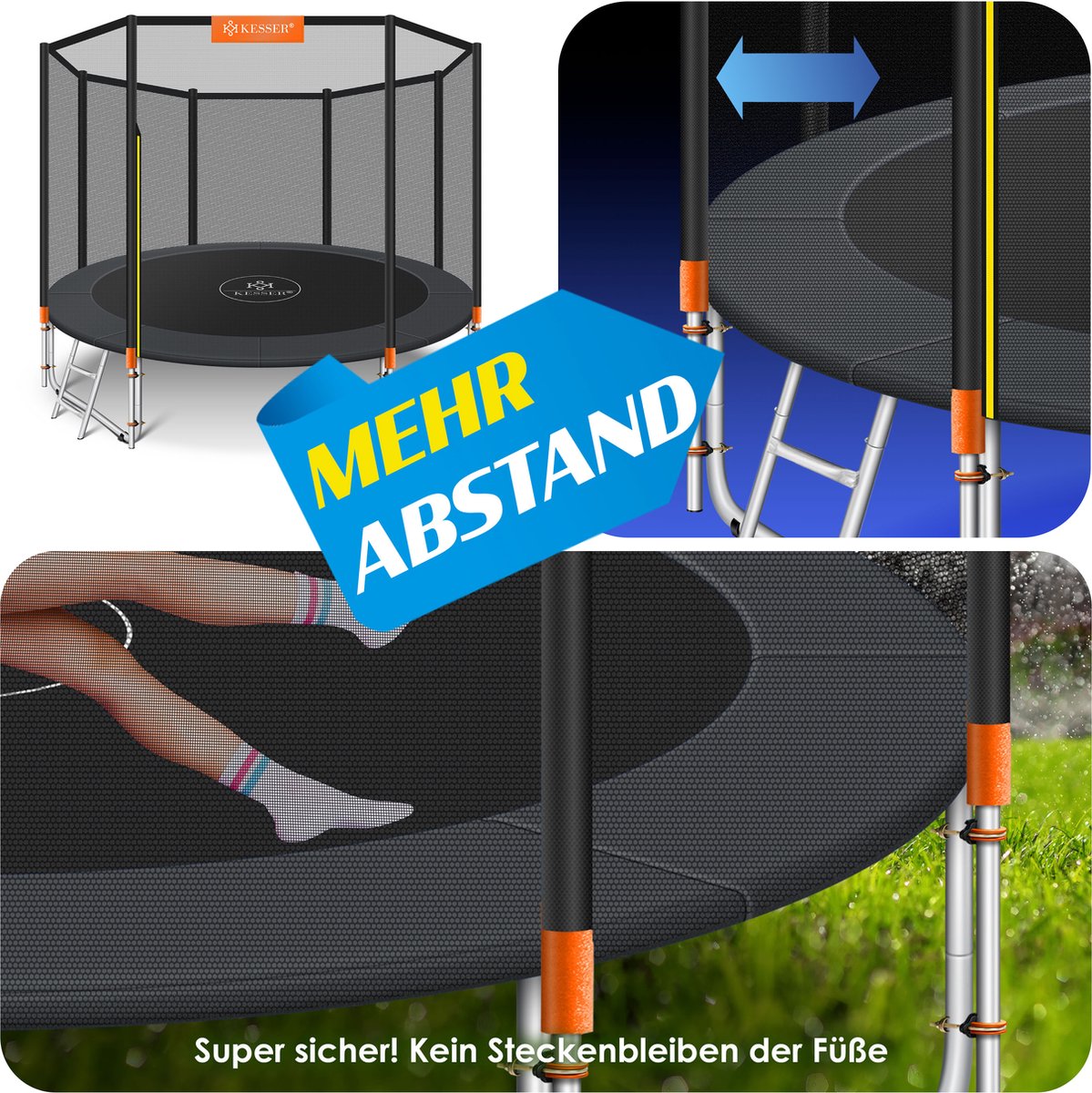 KESSER® Trampoline 305 cm - Veiligheidsnet en Ladder - tot 150 kg belasting - Oranje