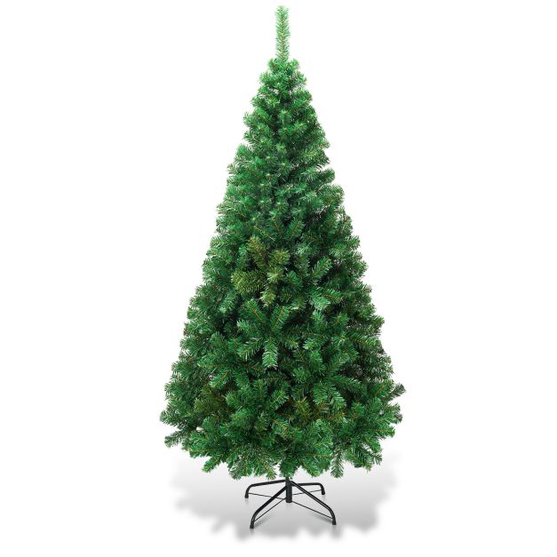 COSTWAY Kerstboom met Metalen Standaard Kunstkerstboom PVC Naalden Kunstsparrenboom voor Thuis Kantoor Winkels 150 cm Groen