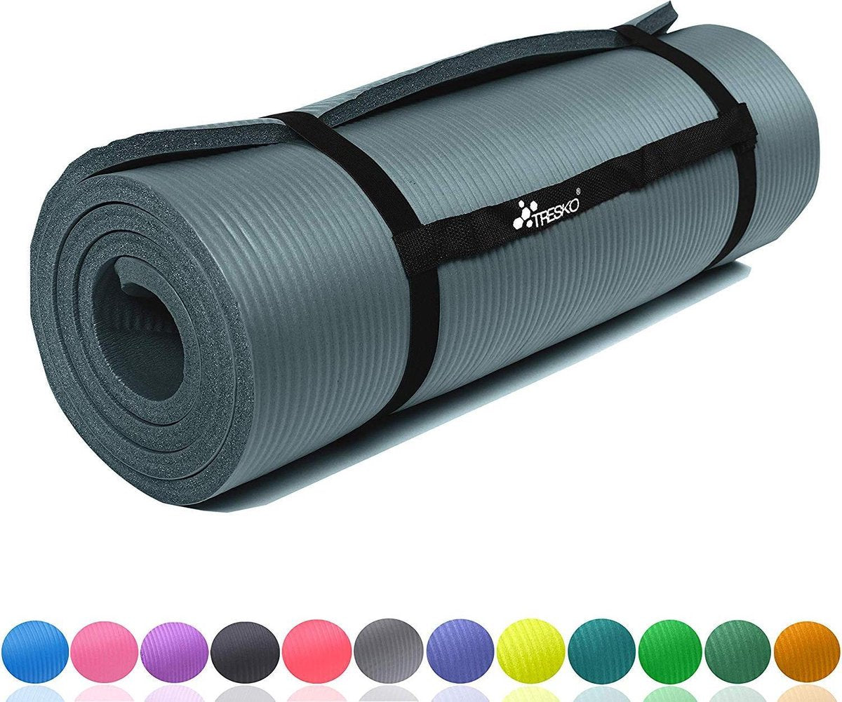 Yogamat - Fitness mat - Sportmat - Yoga mat extra dik - 185x60 cm - Grijs - TRESKO