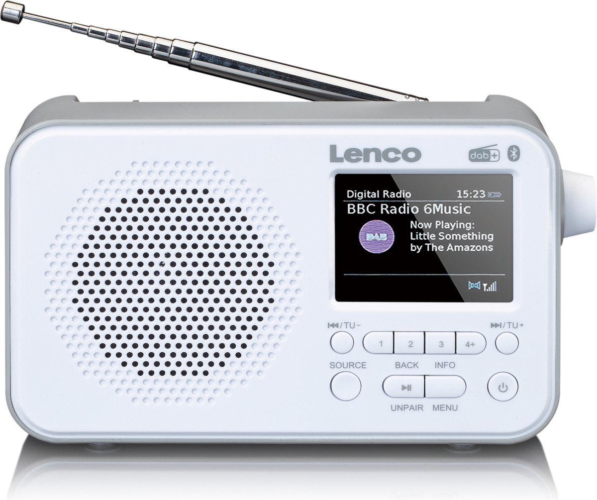 Lenco PDR-035WH - Draagbare DAB Radio met FM, DAB+ en Bluetooth® - AUX-ingang en oplaadbare Batterij - Wit •