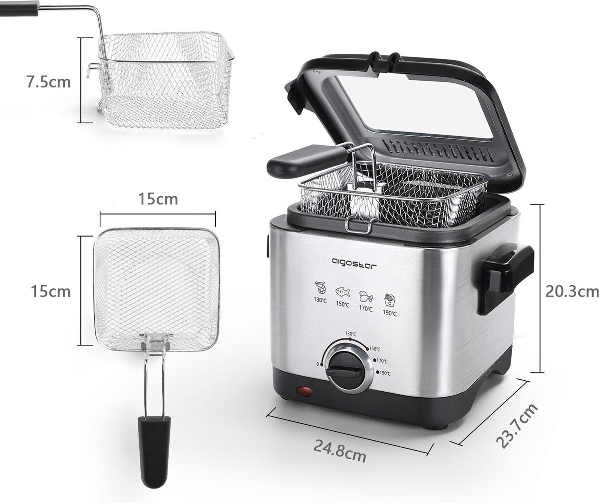 Aigostar Frituurpan - Regelbare thermostaat - Geurfilter - 1.5L •