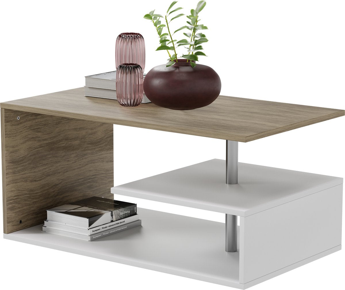 Miadomodo - Salontafel - Eikenlook / Wit - 90x50cm - Met opbergruimte