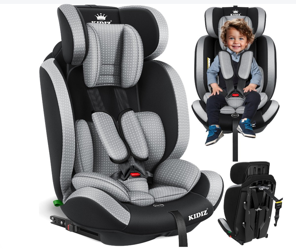 KIDIZ® Autostoeltje - 5-punts veiligheidsgordel - Grijs