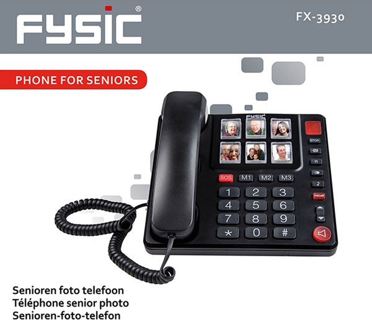 Huistelefoon senioren - Senioren telefoon - Vaste lijn - Zwart - Fysic FX-3930 •