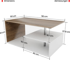 Miadomodo - Salontafel - Eikenlook / Wit - 90x50cm - Met opbergruimte
