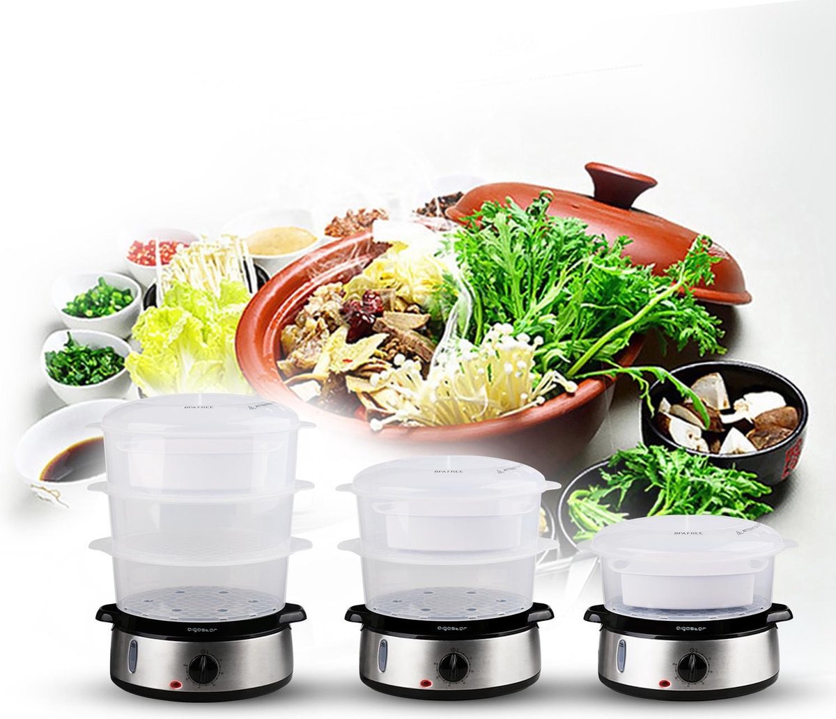 Stoomkoker - met Timer - 9L - 800W - RVS - Aigostar