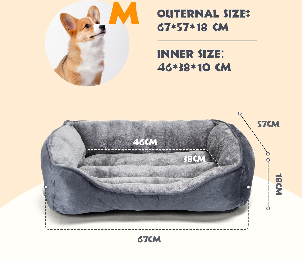 Nobleza Hondenmand - Hondenbed - 67x57x18 cm - M - Grijs