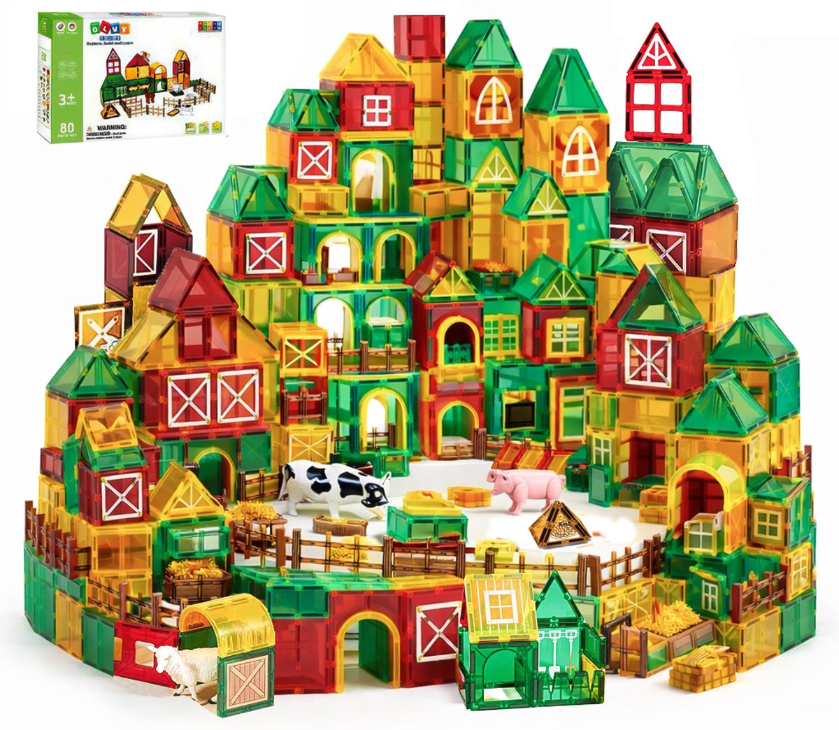 Magnetic Tiles - Speelgoed - 80 Stuks - Boerderij - Magnetische Tegels - Educatief & Constructie - Montessori - Bouwstenen - Blokken - Magna Wereld - Kinderen - Voor 3, 4, 5, 6, 7, 8 Jaar - Olvy •